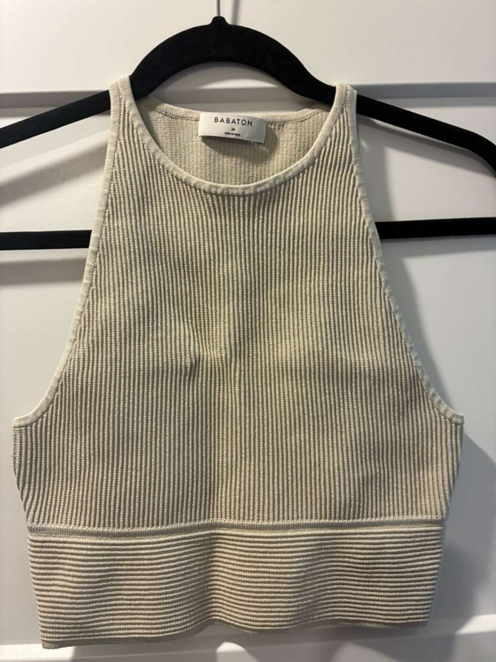 Babaton Ivory Ribbed Halter Crop Top